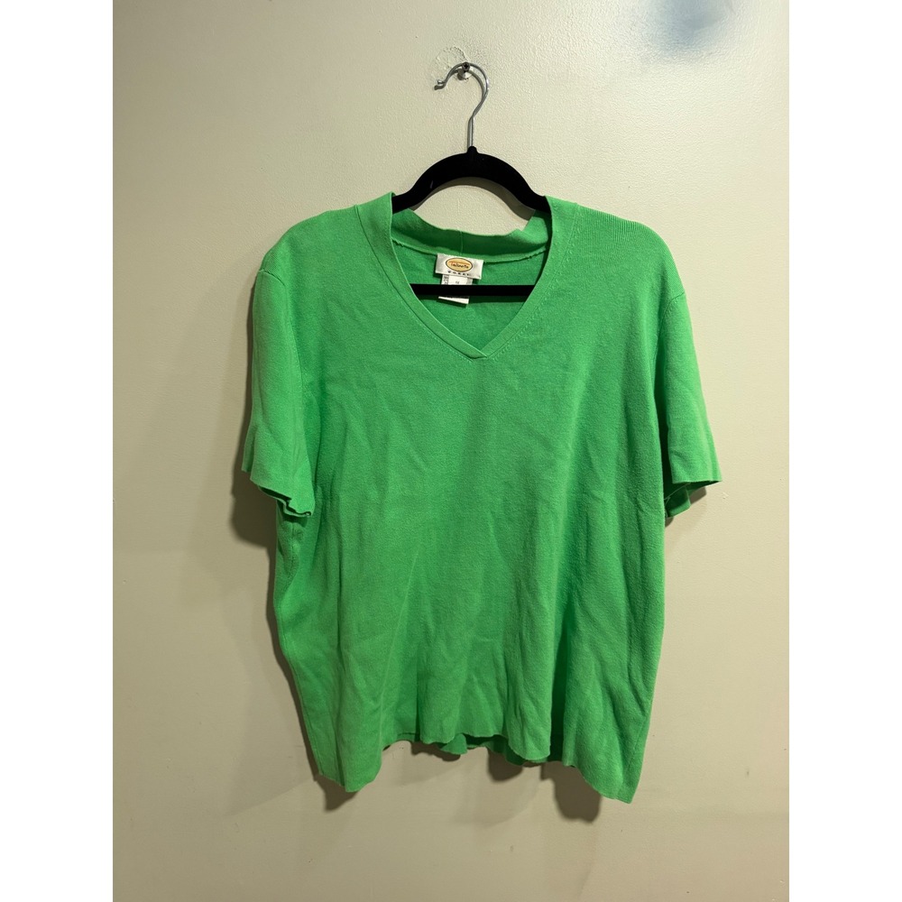 Talbots Woman Kelly Green V-Neck Short Sleeve Cotton Blend Sweater 1X